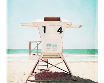 Beach Lifeguard Tower Photo Print - San Diego Beach Art Aqua Blue Turquoise Ocean Wall Art California Beach Photography Coastal Decor