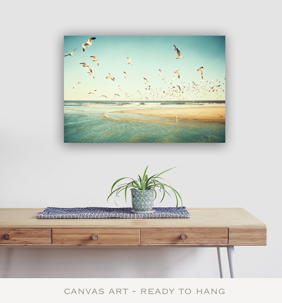 Seagull Canvas Print - Teal Coastal Photography - Beach Wall Art - Etsy