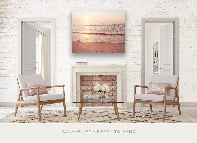 Beach Artwork Ocean Canvas Art Coastal Cottage Decor, Peach Wall Art, Shabby Chic Beach Decor, Wave Print, Water Photography, Sea Wall Art image 3