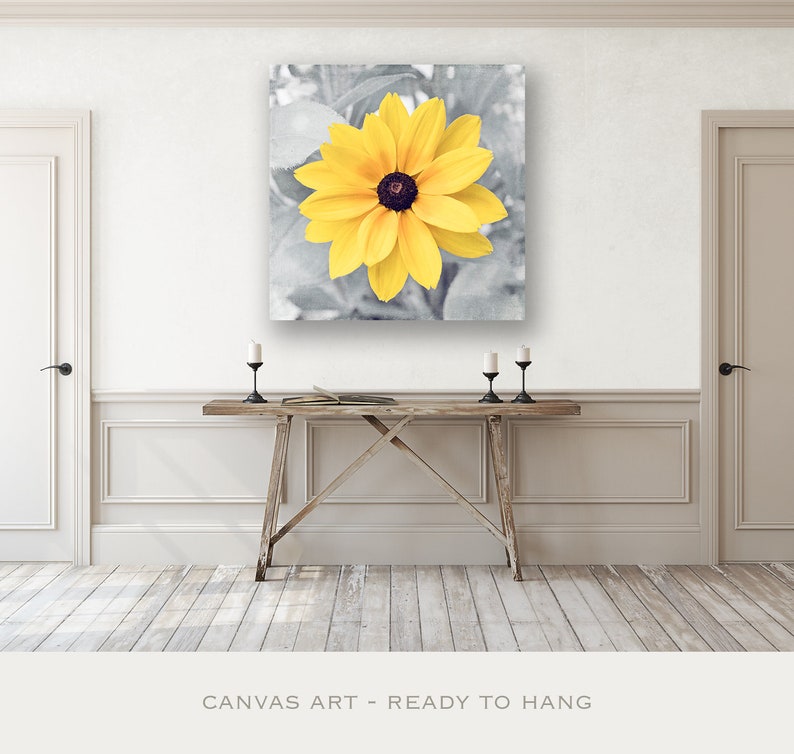 Yellow Grey Nature Canvas Gray Flower Wall Art Fl Photo Print Nursery Decor Happy