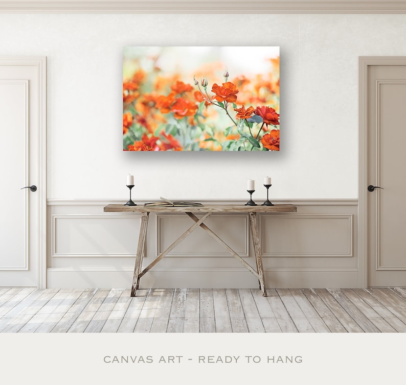 Flower Art Canvas Prints Roses Wall Decor Burnt Orange Wall Etsy