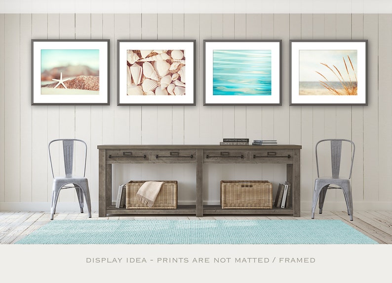 Beach Photography Set Four Photographs beach print set seashore aqua blue cream white beige beach bathroom decor sea shore photo wall art image 8