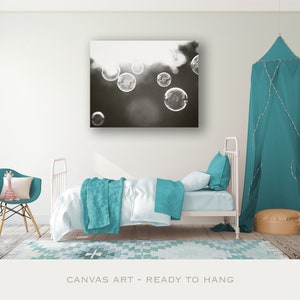 Bathroom Canvas Print Art soap bubbles black white wall art laundry room decor modern canvas gallery wrap abstract photography, Bubbles image 7