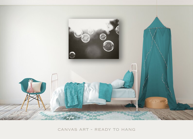 Bathroom Canvas Print Art soap bubbles black white wall art laundry room decor modern canvas gallery wrap abstract photography, Bubbles image 7