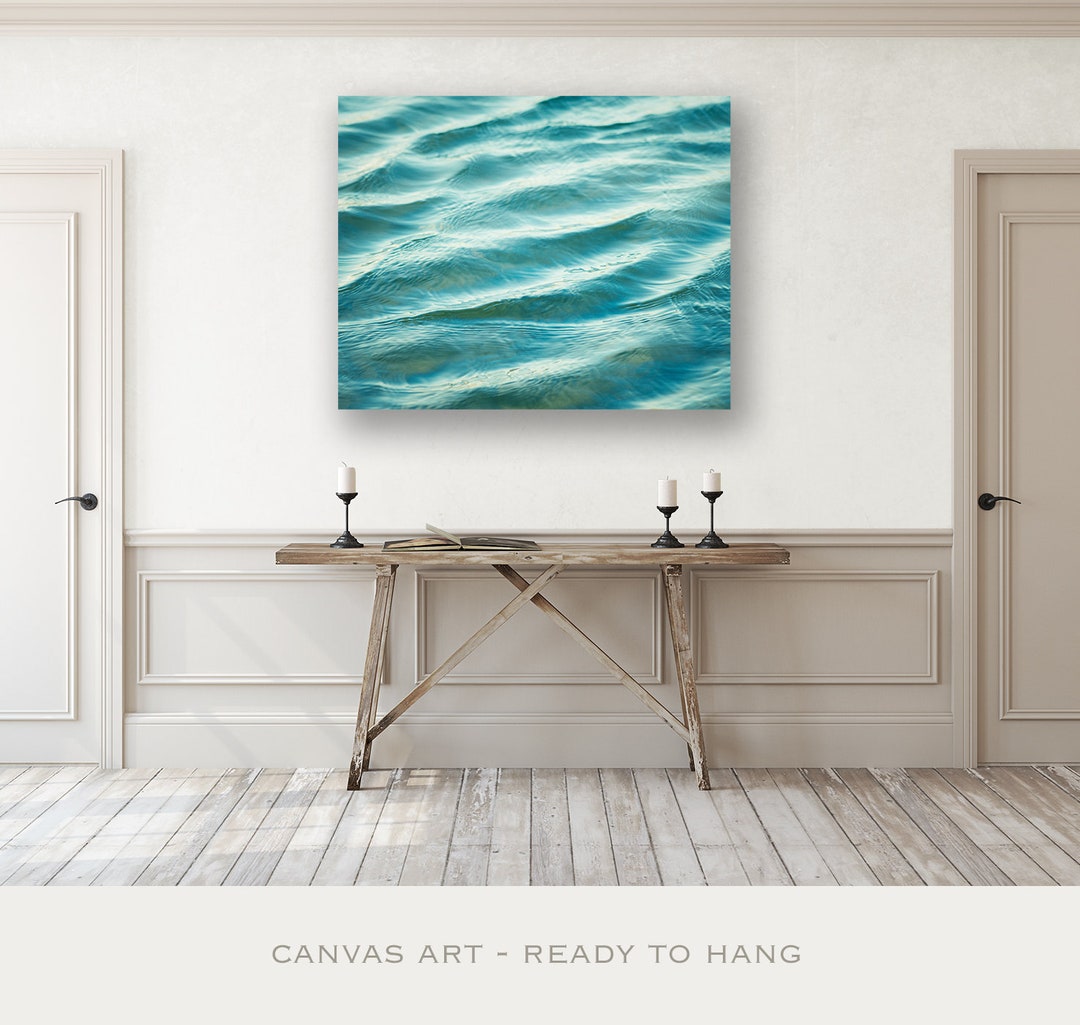 Ocean Water Print Art Canvas Teal Artwork, Beach Abstract Wall Art