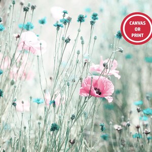 Teal Pink Flower Photography Print or Canvas Wall Art on Etsy