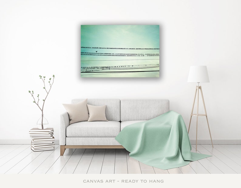 Above Couch Wall Decor Canvas Art Birds On A Wire Print Etsy