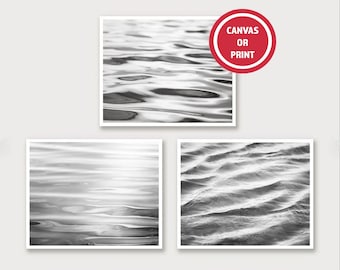 Black and White Water Ocean Ripples Photography, Calming Abstract Chic Beach Wall Art, Coastal Wall Art (Set of 3) Bathroom Wall Art Canvas