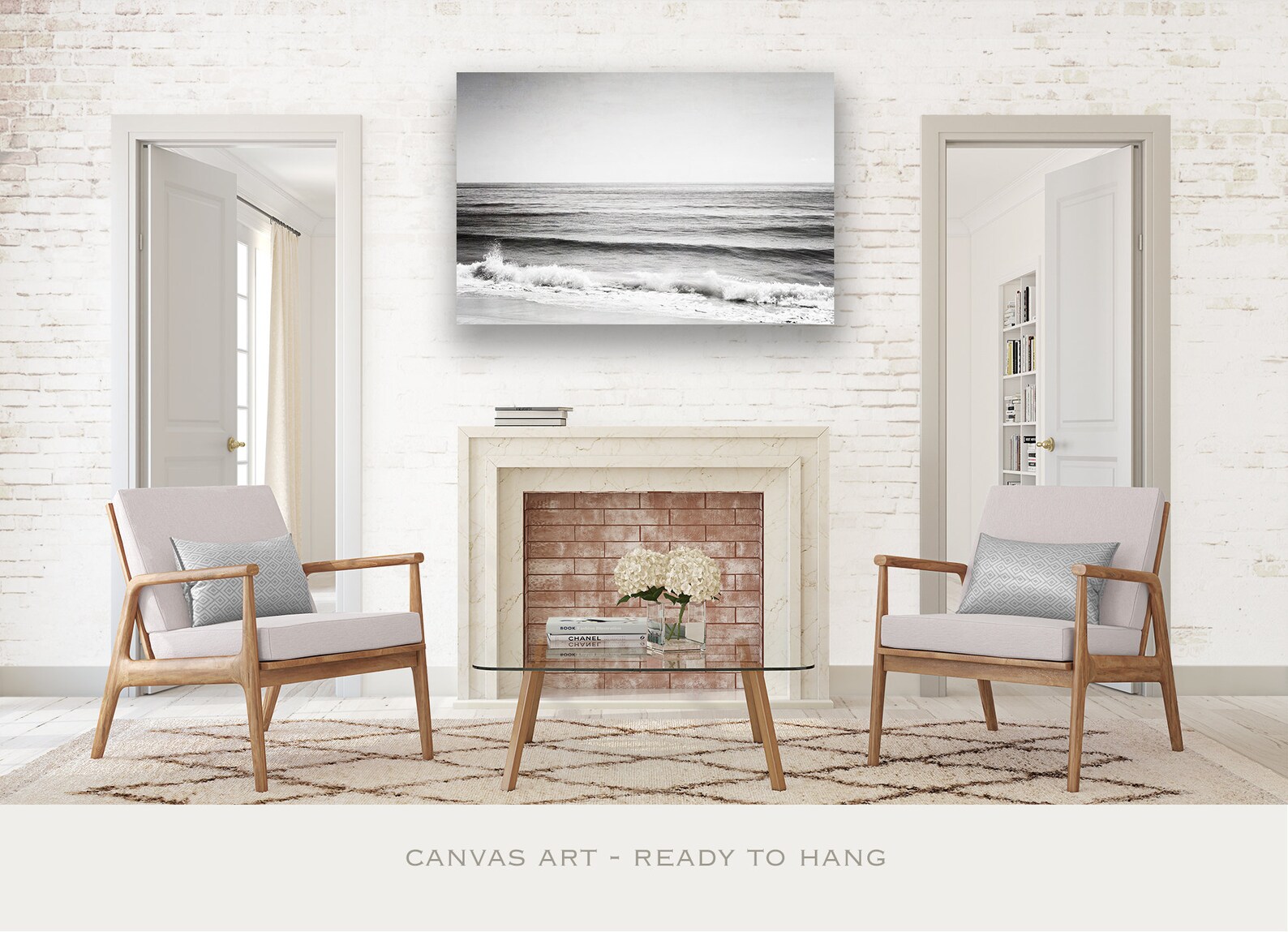 Black and White Ocean Canvas Art Modern Coastal Decor Wave Etsy