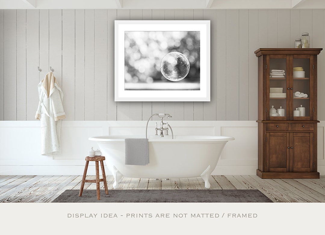 Grey Bubble Art Print - Black and White Neutral Bathroom Decor Laundry ...