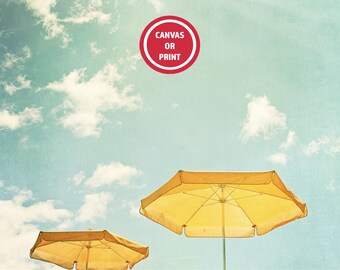 Yellow Beach Umbrella Print – Coastal Seascape Photography