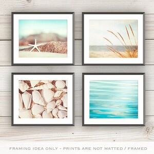 Beach Photography Set Four Photographs beach print set seashore aqua blue cream white beige beach bathroom decor sea shore photo wall art image 3