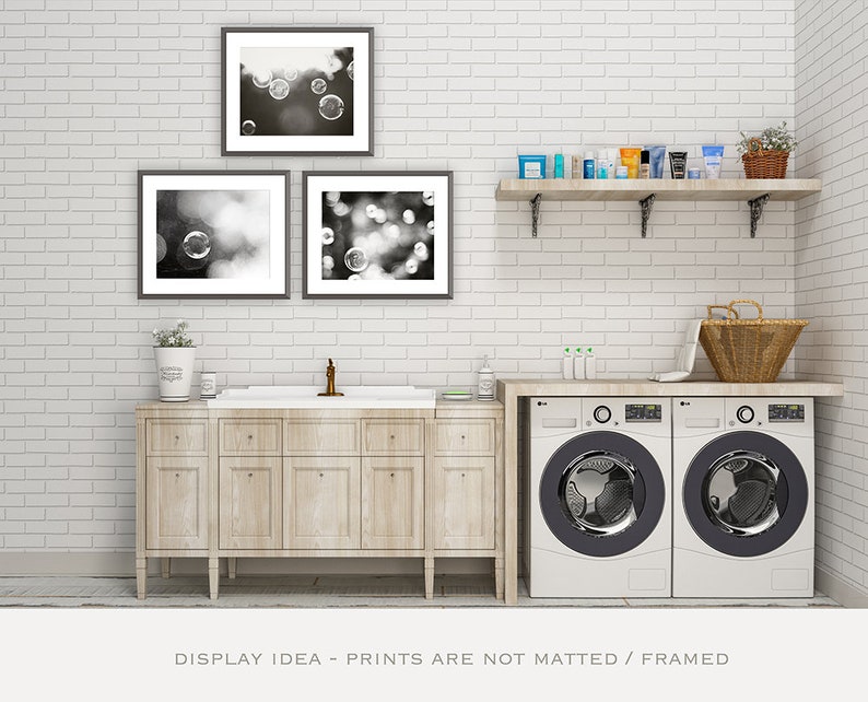 Bathroom Wall Decor Fine Art Photography Print Black & White Gallery Wall Set of 3 Water Bubbles Poster Prints image 7