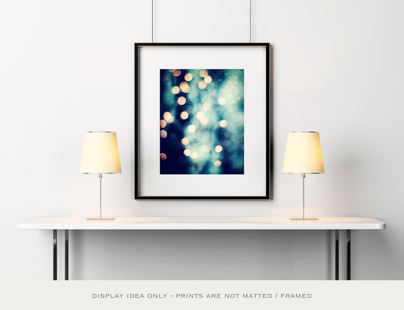 Bokeh Photography dark navy blue gold lights sparkly beige sparkle wall print black circle cream, 8x10 Photograph, Let Your Light Shine image 6