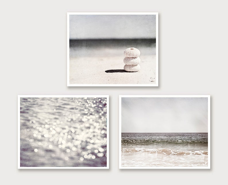 Neutral Beach Photo Set Three Coastal Photographs Grey Pale - Etsy