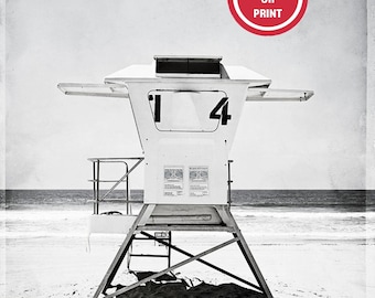 Black and White Lifeguard Tower Print - San Diego Beach Photography