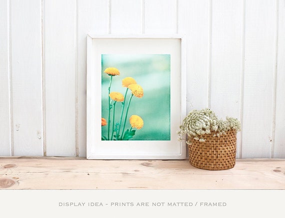 Yellow Flower Art Print - Teal & Mint Botanical Photography