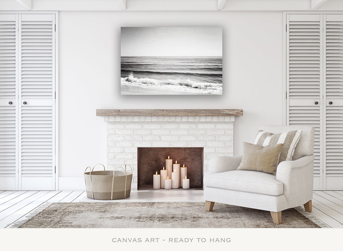 Black and White Ocean Canvas Art Modern Coastal Decor Wave Etsy