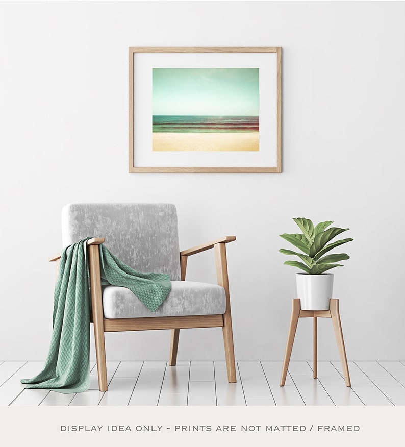 Mint Green Wall Art Ocean Print Beach Artwork, Coastal Cottage Decor, Pastel Beach Print, Beach House Gift, Sea Horizon Photo image 4