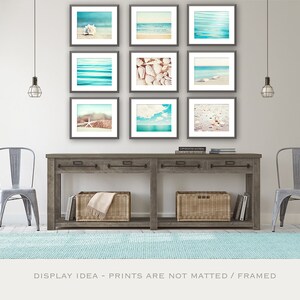 Aqua Blue Beach Photography Set 9 ocean nautical prints, cream beige white, coastal sea gallery wall art, seashore photos seashell decor image 3