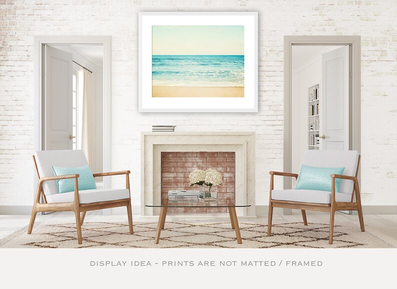 Ocean Wall Art Photography Print or Canvas, Aqua Blue Cream, Calming Beach Wall Art, Horizontal Picture, Large 24x36 Photograph Bedroom Art zdjęcie 4
