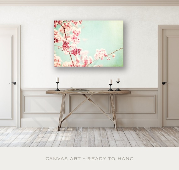 Shabby Chic Wall Art Canvas Pastel Artwork Mint Pink Wall Decor