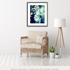 Bokeh Photography dark navy blue gold lights sparkly beige sparkle wall print black circle cream, 8x10 Photograph, Let Your Light Shine image 5