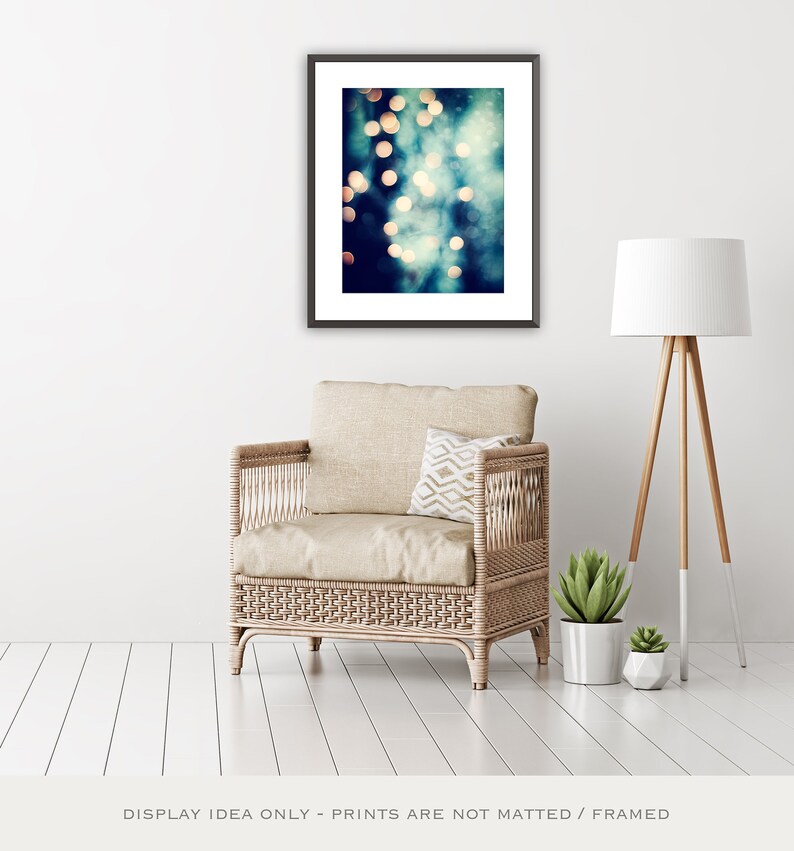 Bokeh Photography dark navy blue gold lights sparkly beige sparkle wall print black circle cream, 8x10 Photograph, Let Your Light Shine image 5