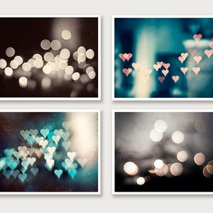 Sparkle Photography Set, bokeh abstract dark brown teal aqua turquoise blue grey gray pink peach hearts sparkly photo circle wall art prints image 2