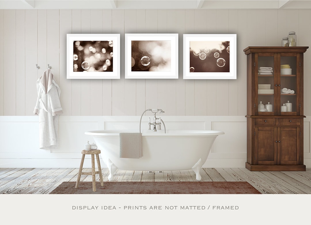 Brown Bathroom Art Prints Set, Bubbles Bath Photography, Brown Laundry Room Wall Decor, Soap ...