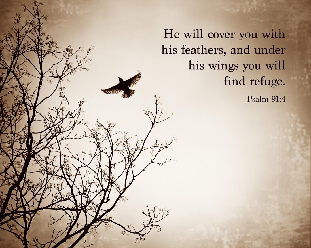 Bird Flying Tree Photo – Psalm 91:4 Scripture Wall Art (horizontal ...