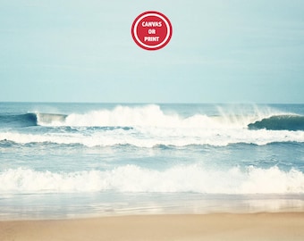 Serene Coastal Waves on Sandy Beach, Beach Minimalism Landscape, Beach Photography Prints, Ocean Wall Art, Large Beach Print on Canvas 24x36