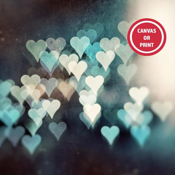 Impresión fotográfica de corazón verde azulado - Arte abstracto de amor con bokeh - Decoración para habitación de adolescente