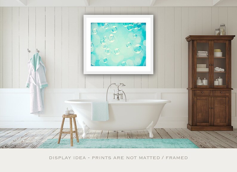 Bathroom Photography, soap bubble laundry photo aqua blue turquoise teal bath decor nursery wall art print, 8x10 Photograph, Scrub-a-Dub image 2