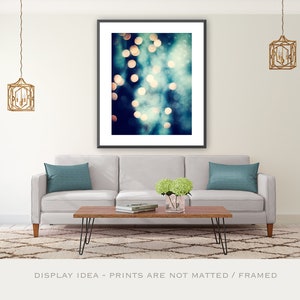 Bokeh Photography dark navy blue gold lights sparkly beige sparkle wall print black circle cream, 8x10 Photograph, Let Your Light Shine image 3