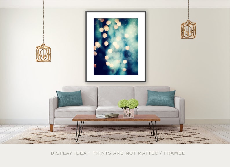 Bokeh Photography dark navy blue gold lights sparkly beige sparkle wall print black circle cream, 8x10 Photograph, Let Your Light Shine image 3