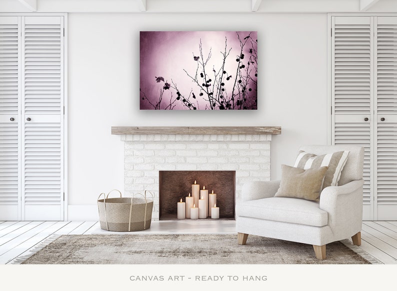 Purple Canvas Wall Art Plum Wall Hanging, Botanical Art, Nature Photography Prints, Living Room Wall Decor, Bedroom Art, Dark Purple Black image 4