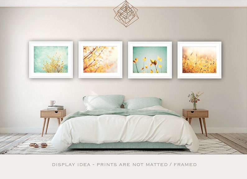 Nature Photography Set of Four Prints Mint Green Print, Yellow Art, Gallery Wall Set of 4, Botanical Photo, Bedroom Art, Girl Nursery Teal image 1