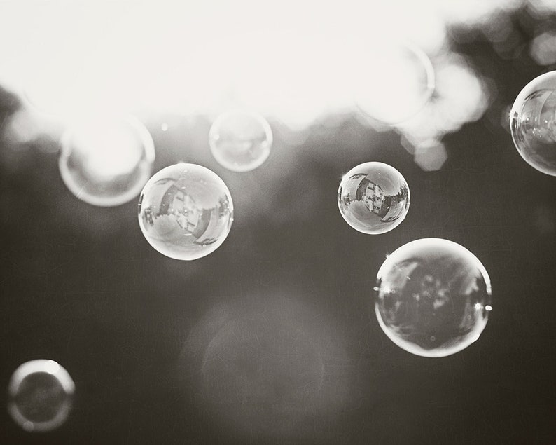 Bathroom Wall Decor Fine Art Photography Print Black & White Gallery Wall Set of 3 Water Bubbles Poster Prints image 4