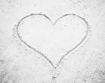 Black and White Beach Picture, Heart Print, Love Gifts, Romantic Wall Art, Beach Nursery Decor, Bedroom Pictures, Anniversary Gift for Women