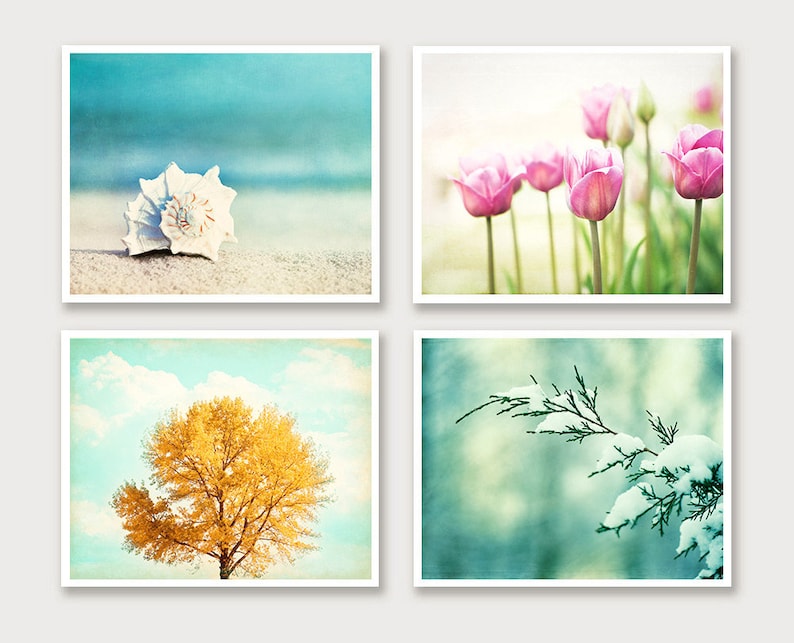 Four Seasons Wall Art Set of Four Prints, Photography Nature, Living Room Decor Prints