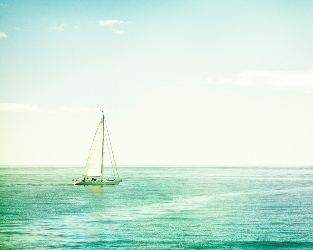 Sailboat Photography ocean sea seascape photo blue mint | Etsy