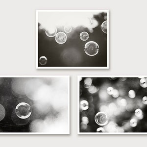 Bathroom Wall Decor Fine Art Photography Print Black & White Gallery Wall Set of 3 Water Bubbles Poster Prints Prints