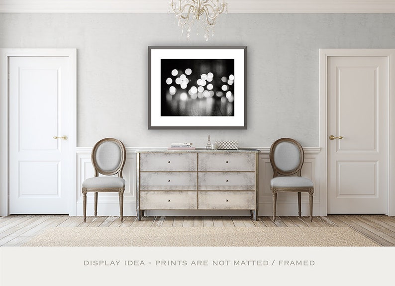 Black and White Large Abstract Art Above Couch Wall Decor, Teen Girl Wall Art, Sparkly Photography, Modern Home Decor, Dark Sparkle Lights image 4