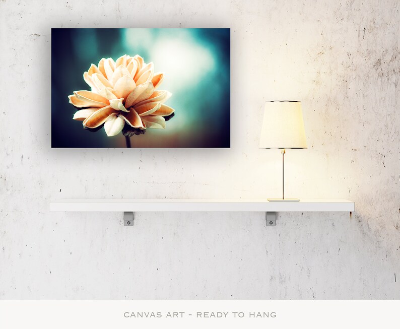 Teal Artwork Canvas Prints Modern Rustic Decor, Dark Aqua Wall Art, Botanical Photo, Turquoise Wall Art, Photography Nature, Beige, Orange image 4