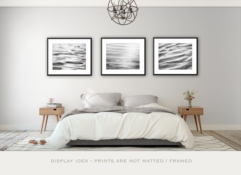 Black and White Photo Set Three Water Photographs, abstract ocean ripples grey gray sea beach print set coastal wall art 11x14, 8x10, 5x7 image 4