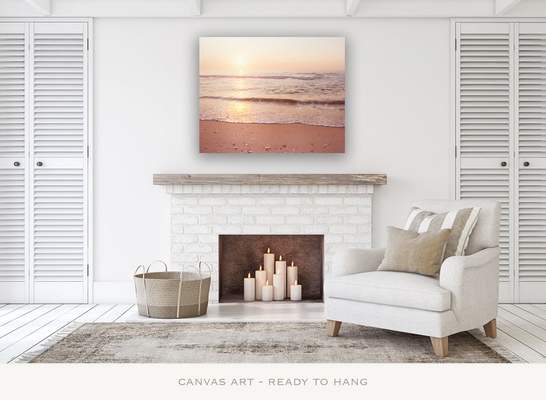 Beach Artwork Ocean Canvas Art Coastal Cottage Decor, Peach Wall Art, Shabby Chic Beach Decor, Wave Print, Water Photography, Sea Wall Art image 4