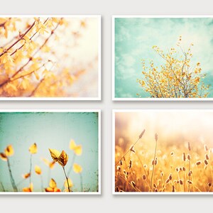 Nature Photography Set of Four Prints Mint Green Print, Yellow Art, Gallery Wall Set of 4, Botanical Photo, Bedroom Art, Girl Nursery Teal Prints