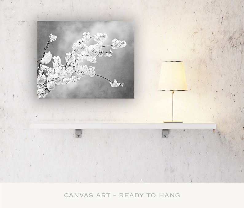 Black and White Floral Canvas Wall Art Above Bed Art Silver Etsy