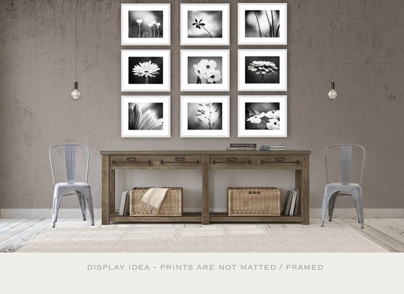 Black and White Flower Photos  - Botanical Gallery Wall Art (Set of 9)